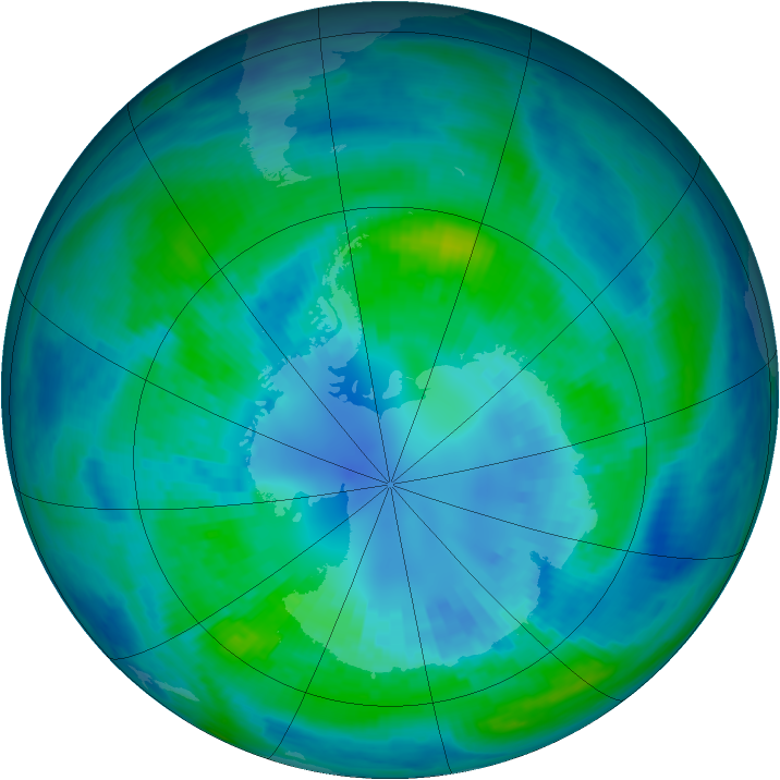 Antarctic ozone map for 12 April 2001